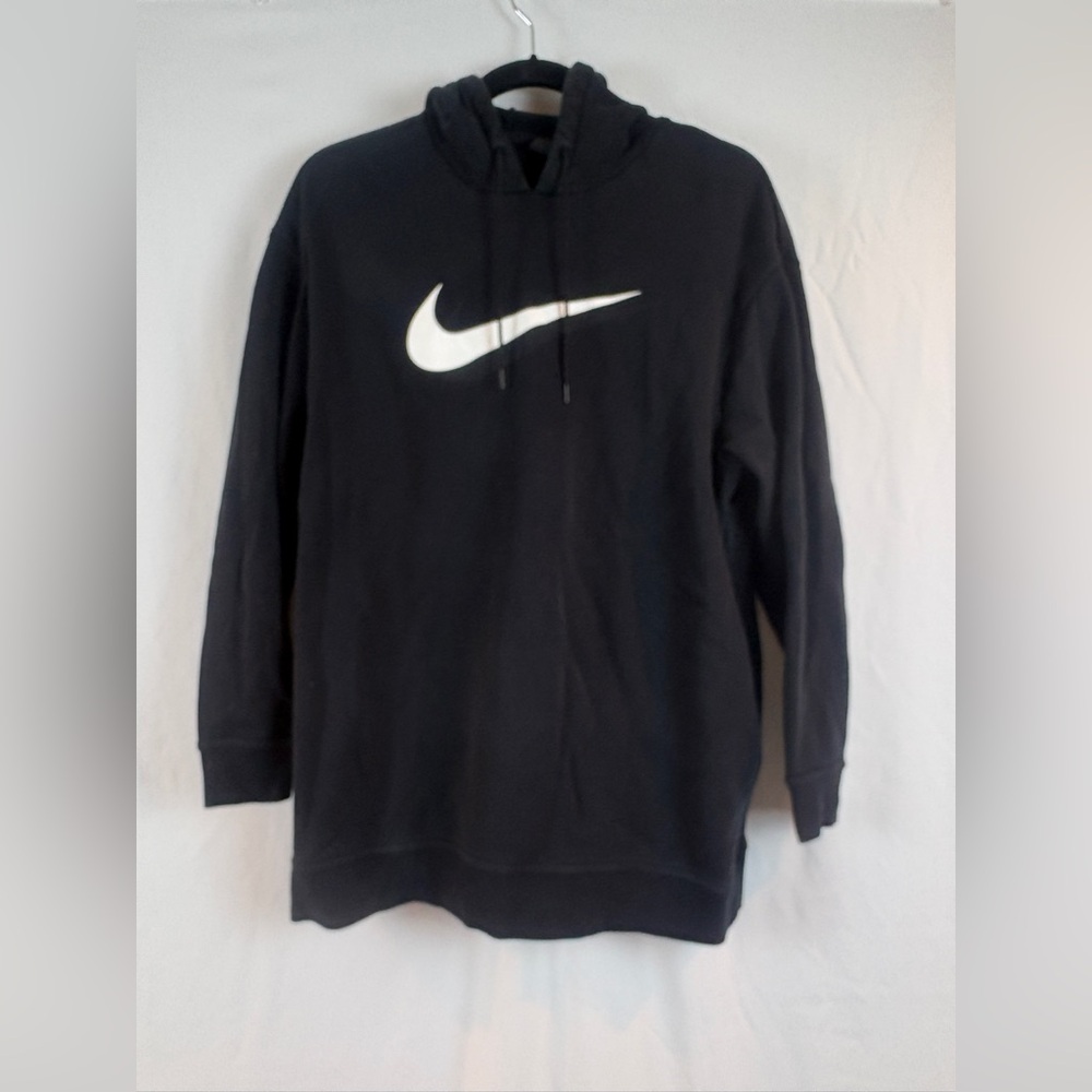 Nike Women's Black Hoodie with‎ White Logo Extra Long Tunic Style